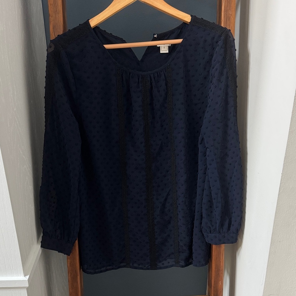 J. Crew Dark Blue Textured Blouse